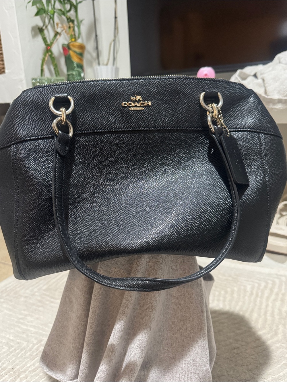 Coach Black Saffiano Leather Satchel with Gold Hardware